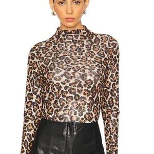 Ronny Kobo Collection Leopard Mock Neck Long Sleeve Top - Brown/Tan/Black